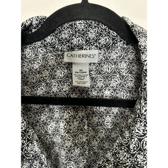 Catherines Button Down Silky Fabric Women’s Black Pattern Bow 3/4 Sleeve Size 3X - Picture 9 of 9